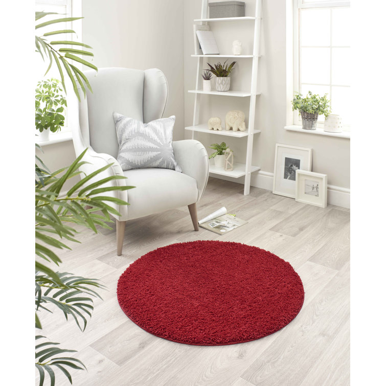 Solid Colour Shaggy Red Area Rug
