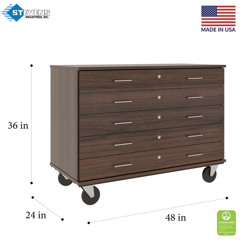 Armoire mobile à 5 compartiments avec roulettes, H 36 po x l 48 po x P 24 po, Noyer sépia