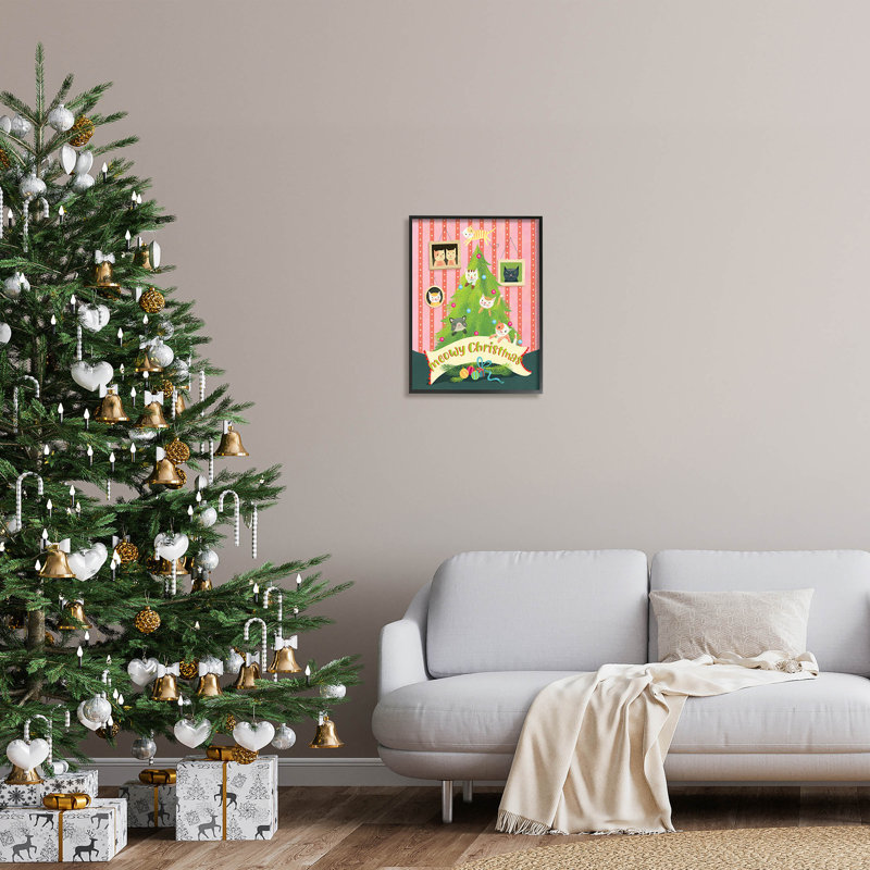Arbre à chat Meowy Christmas at-219, Giclée encadrée noir minuit, H 20 po x l 16 po x P 1,5 po