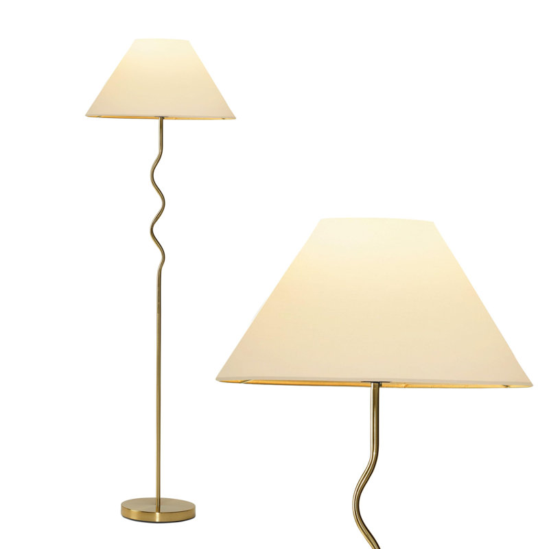 Squiggle Brass 62" Floor Lamp with Ivory Empire Shade