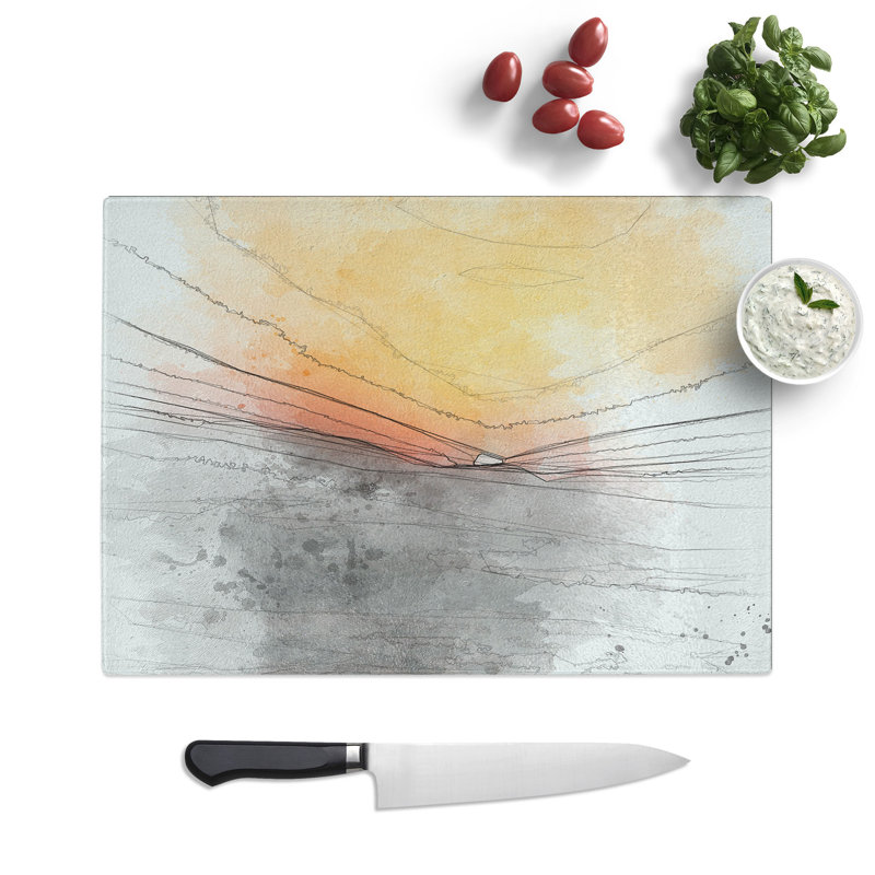 Tempered Glass Indian Sunrise Chopping Board, 20 cm x 28.5 cm