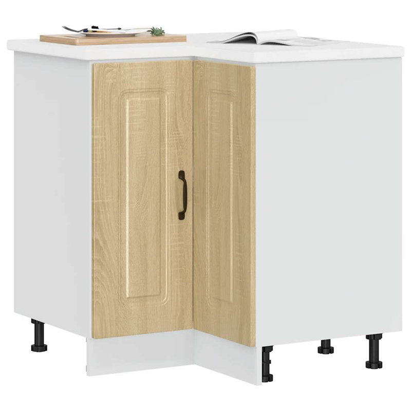 Kitchen Corner Base Cabinet Kalmar High Gloss Engineered Wood, Sonoma Oak