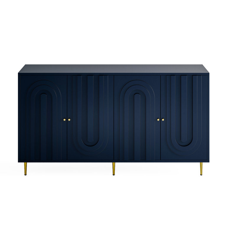 Buffet moderne en bois laqué bleu, 4 tablettes réglables avec finition laquée. Pour l'entrée, la salle à manger. Tablettes, fabrication stable