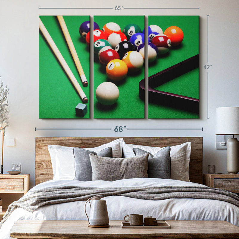 «Game Of Billiards», 3 pièces sur toile, H 42 po x l 65 po x P 1,25 po