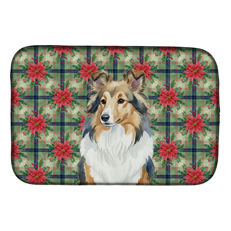 Tapis de séchage Sable Sheltie Christmas PoinsettIas