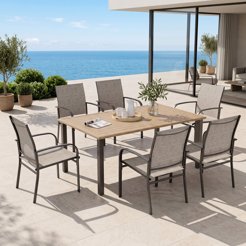 Sutiya 6 - Person Patio Dining Set with Rectangular Table, Brown