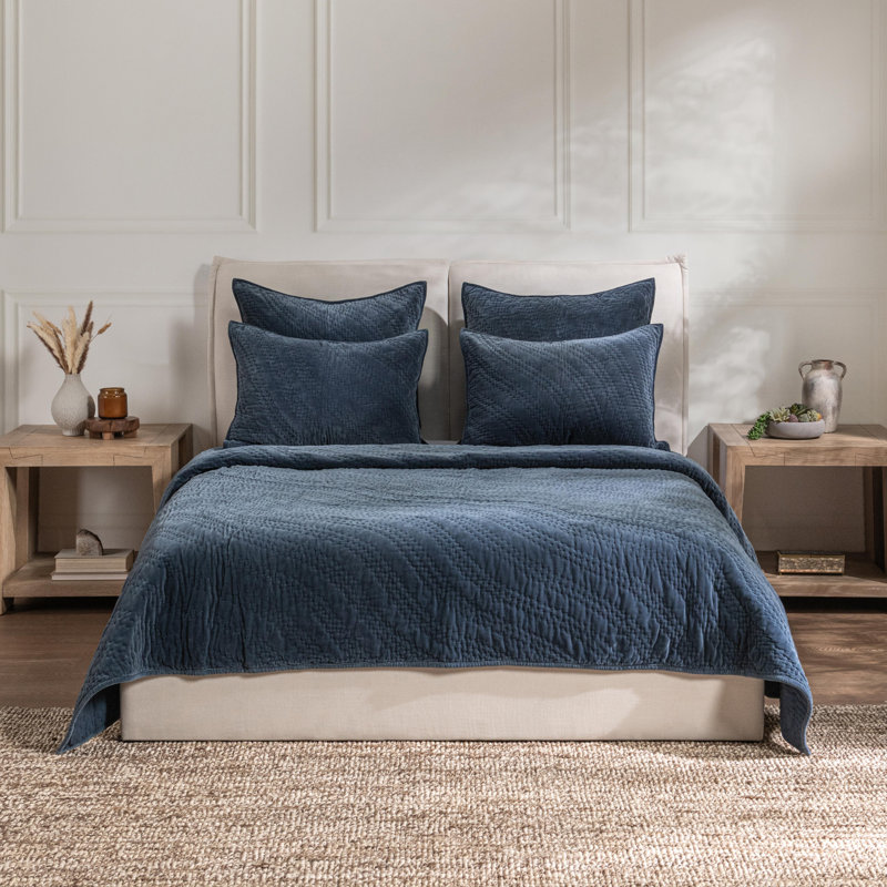 Elms Velvet Crisp Blue King Sham, Blue, King