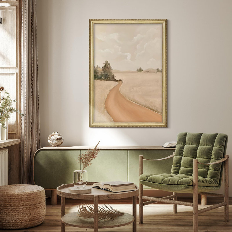 "Doux, doux, neutre, campagne, chemin, illustrations, impressionnisme, décoration murale encadrée or", Non