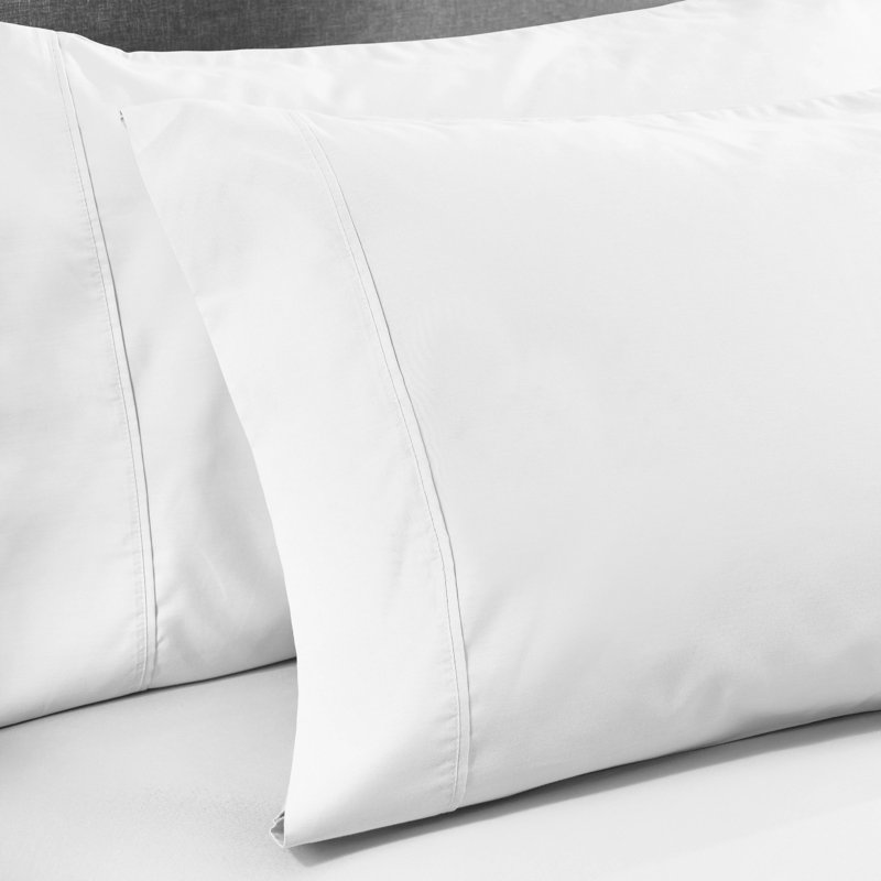 Superior 600 Thread Count Cotton Blend Sateen Solid Pillowcase Set, Standard, White