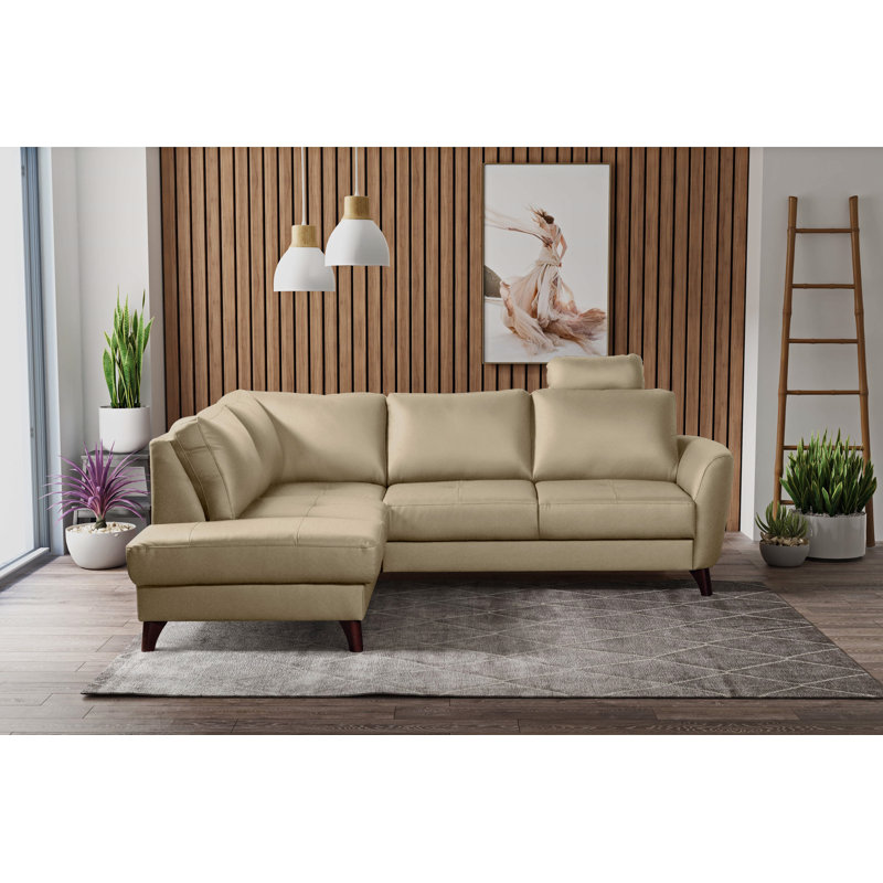 Migues Genuine Leather Corner Sofa with Sleeping Function and Storage, Left Hand Facing, Beige