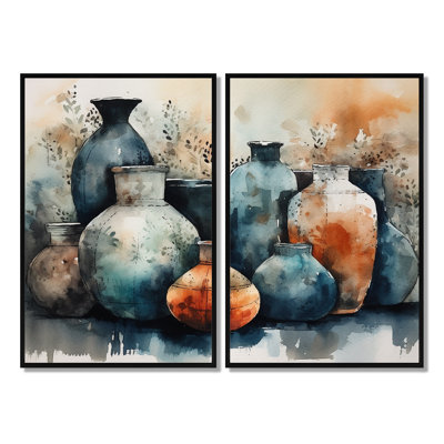 Décoration murale bohème artisanale bleue et orange - poterie géométrique bohème géométrique