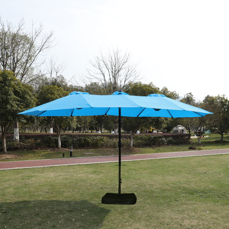 15X9ft Rectangular Beach Patio Umbrella With - Blue And Base
