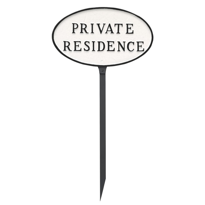 Plaque de jardin ovale de résidence privée, Blanc / Noir