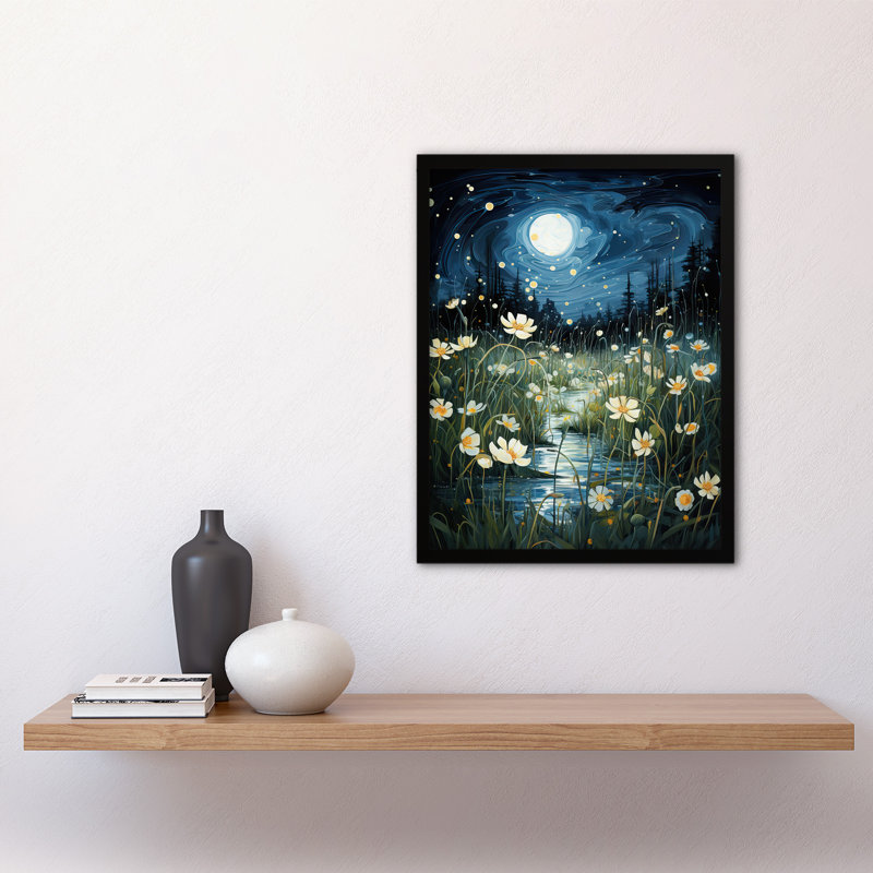 Moonlit Dancing Fireflies By Buttercup Brook Full Moon - Single Picture Frame Print