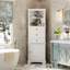 Grande armoire triangulaire blanche avec 3 tiroirs et tablettes réglables pour la salle de bain-553788329