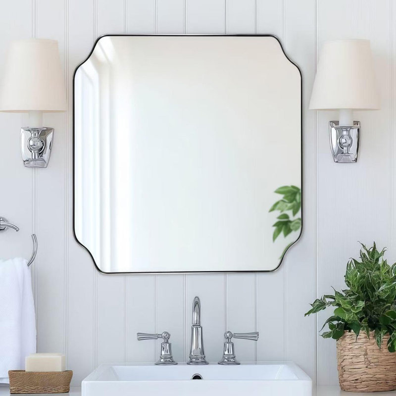 Miroir de salle de bain Modern Cadre en acier inoxydable, Nickel brossé, 24 po x 24 po