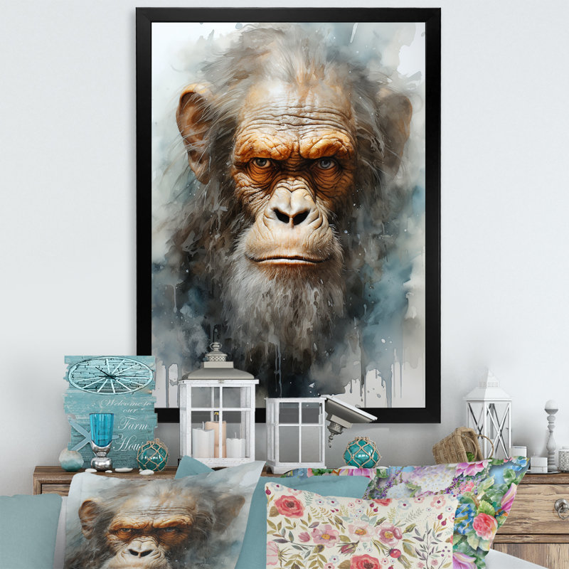 Portrait de singes, présence éthérée, Cadre simple noir, H 40 po x l 30 po x P 1,5 po