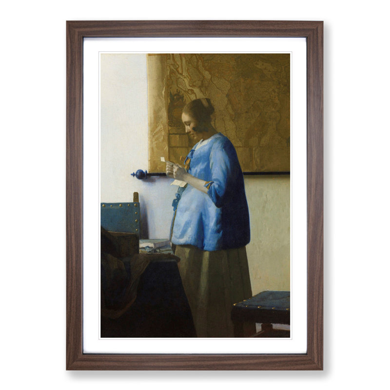 Woman Reading a Letter by Johannes Vermeer - Picture Frame Painting, Walnut Framed, 48cm H x 36cm W x 2cm D