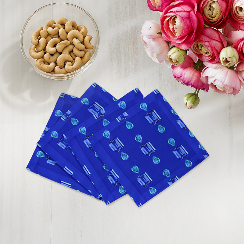 Gem Sapphires Cotton Sateen Cocktail Napkins, Topaz Royal