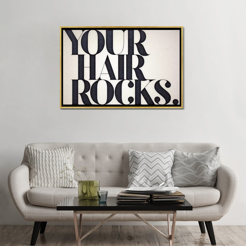 «Your Hair Rocks», art textuel sur toile, H 32 po x l 48 po, Impression encadrée, Doré