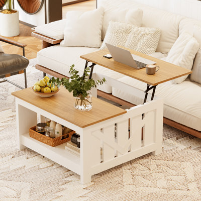 Torron Lift Top Farmhouse Coffee Table with Storage,Wood Cocktail Table