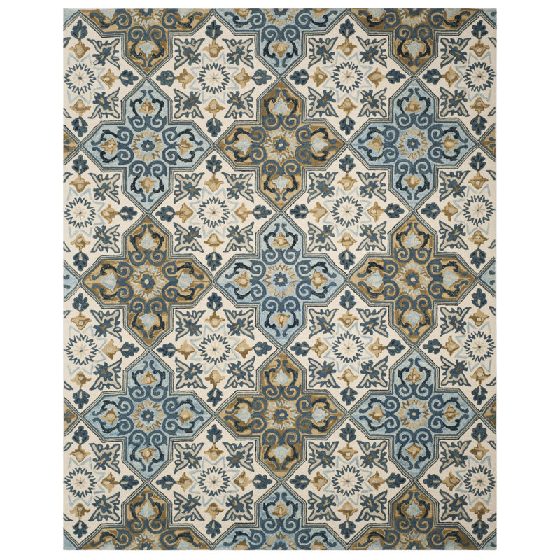 Guzi Hand Hooked Wool Geometric Rug, Rectangle 8' x 10'