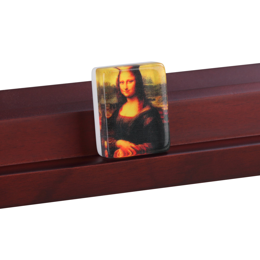 American Mahjong Mah jongg Set Suitcase Limited Edition Embedded Masterpiece Background in Leather Suitcase Mona Lisa 166Tiles Wooden Pushers & Racks Combo USAMJTABLE