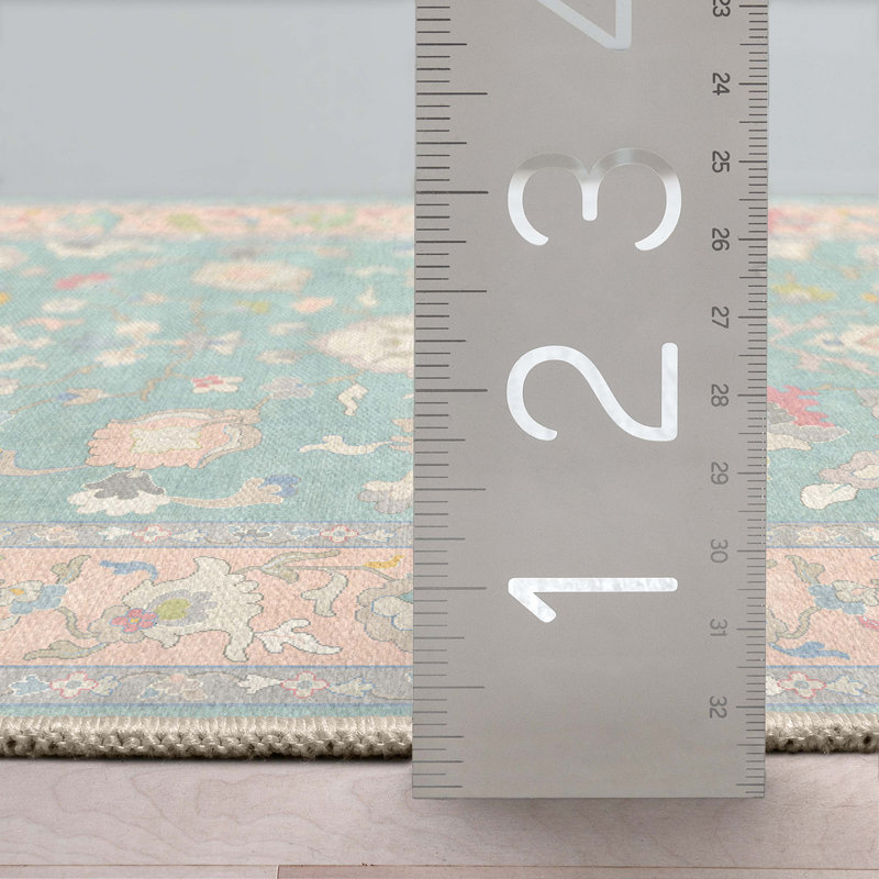 Bungalow Rose Adrith Konya Updated Traditional Oriental Pastel Green Area Rug, Rectangle 7'7" x 9'10"
