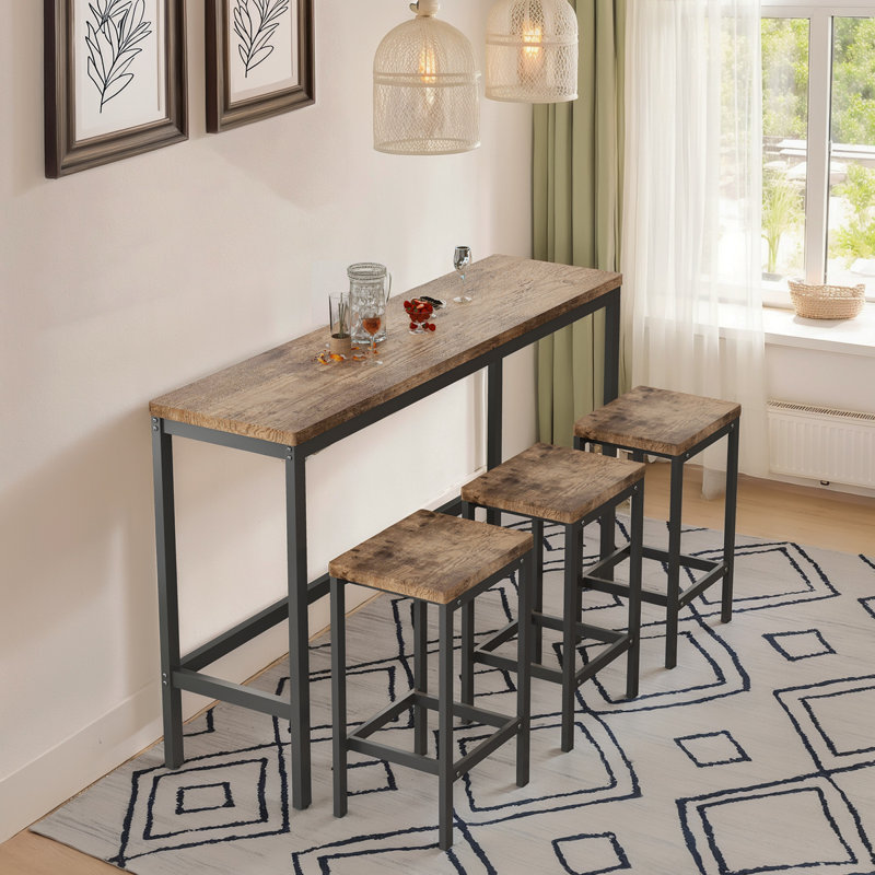 Ensemble de table de salle à manger long avec 3 tabourets, facile à assembler, naturel , Naturel