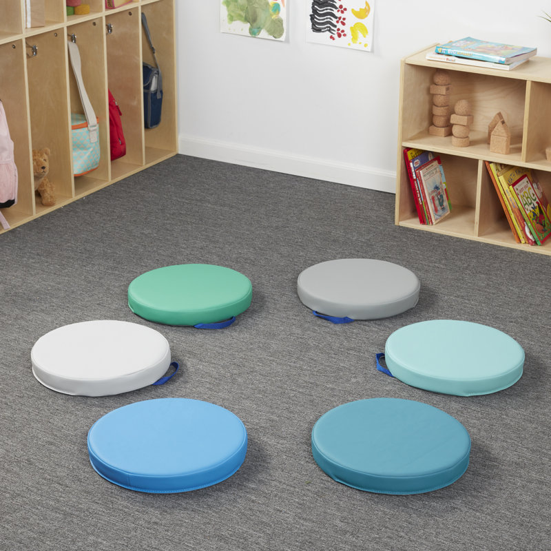 SoftScape 15" Round Floor Cushions, 12-Piece, Blue/Green/Gray