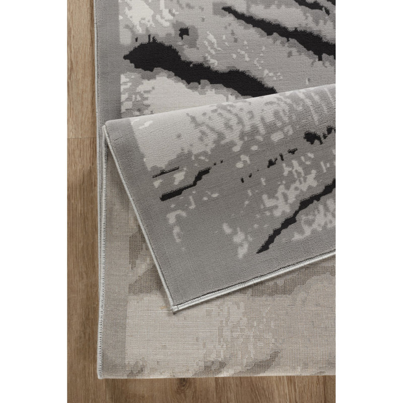 Tapis rectangulaire gris à motifs argentés, 160 cm x 213 cm, style chalet de montagne, tissé à la machine, 100 % jute, envers en jute, finition argentée, antitaches.