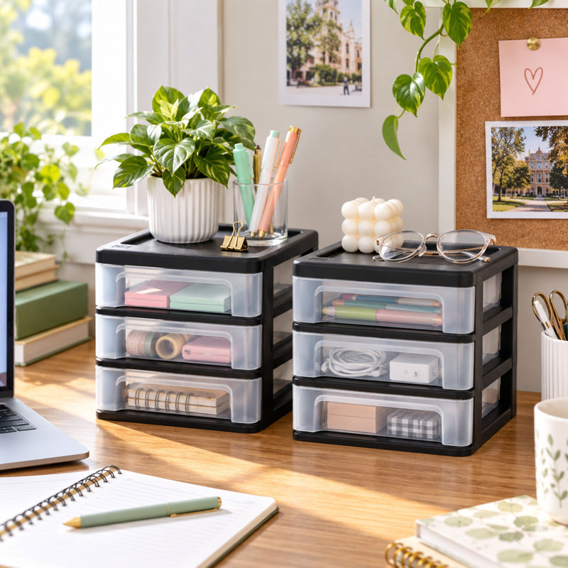 Lot de 2 organisateurs de bureau en plastique à 3 tiroirs pour le rangement dans les dortoirs et les bureaux