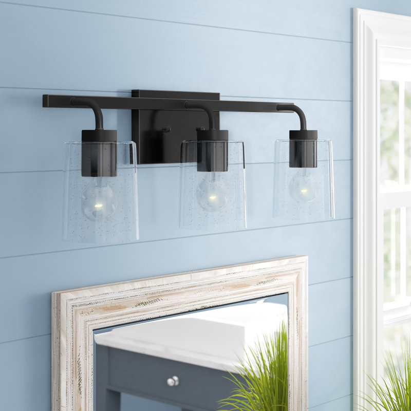 Matte Black Steel and Glass 3-Light Dimmable Vanity Fixture