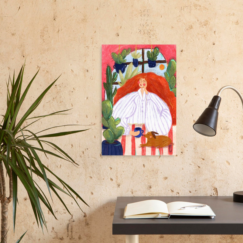 «Cozy Morning Relaxation Peaceful Abstract Contemporary Cactus Plant Dog Landscape Nature», reproduction d'art murale