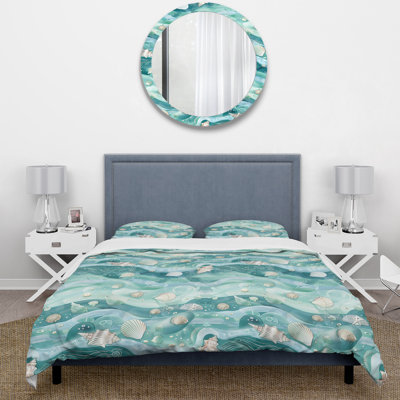 Ensemble de housse de couette Blue Cream Seashell Wave Treasures - Boho