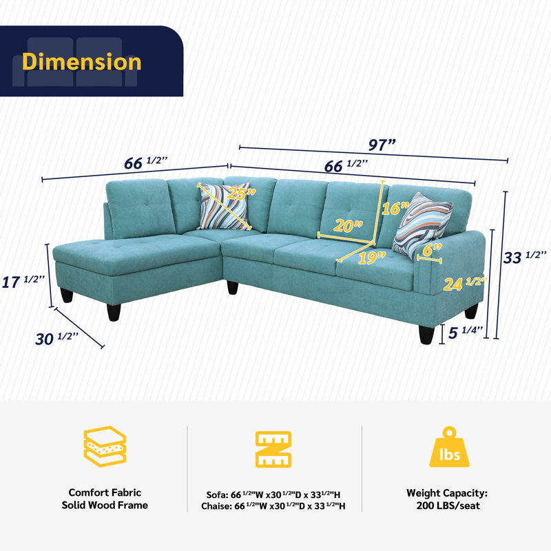 Almarie 97" 2 - Piece Upholstered Sectional, Green, Left Hand Facing