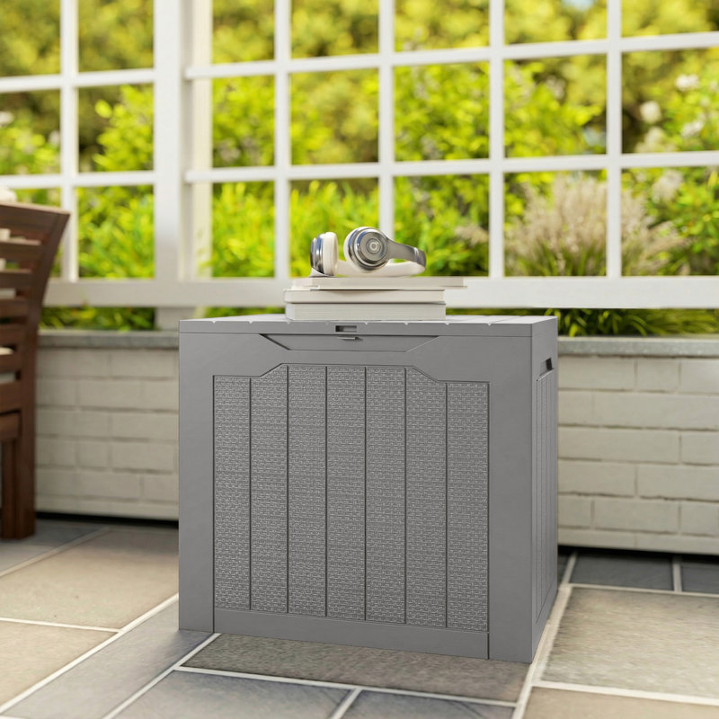 Outsunny 97L Plastic Garden Storage Box with Handles Waterproof, Khaki