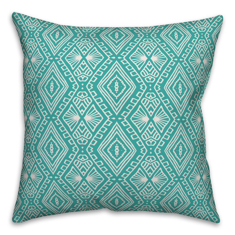  Coussin décoratif intérieur / extérieur Boho Tribal, Polyester / Bourre en polyester, 16 po x 1 po, Blanc / firozi