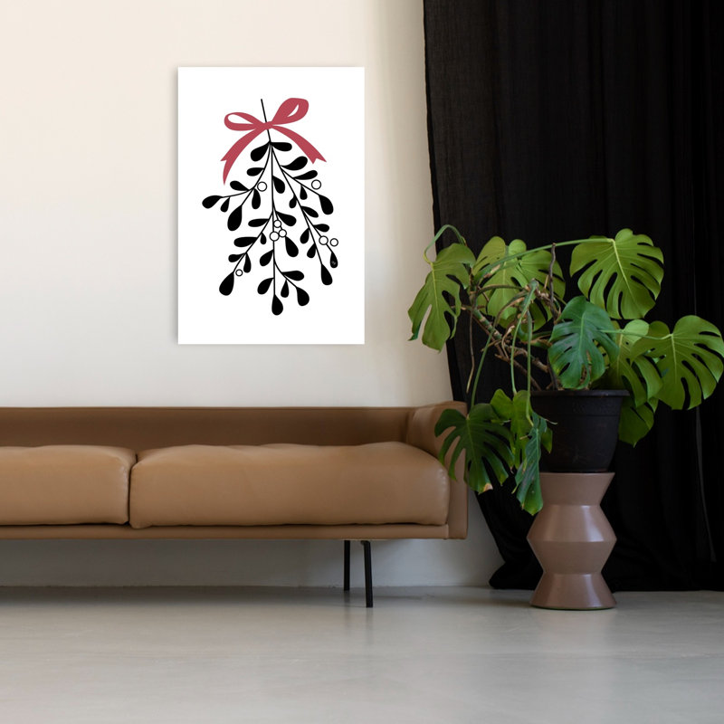 Impression d'art mural de Noël, branche de gui de Noël, plante abstraite traditionnelle, H 48 po x l 32 po