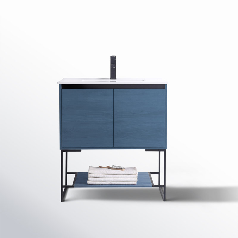 Ensemble de meuble-lavabo simple 30 po Fiquett, Bleu marine