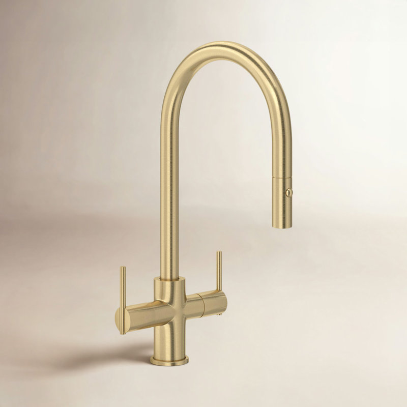 Jordon Two Handle Pull-Down Kitchen Faucet, Antique Gold