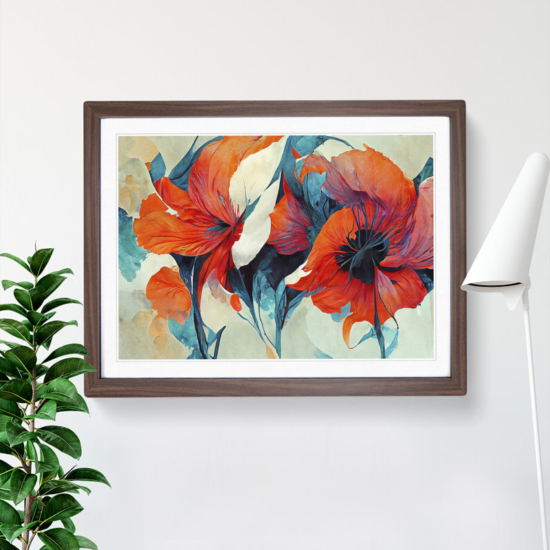Floral - Single Picture Frame Print, 46cm H x 64cm W x 2cm D, Walnut