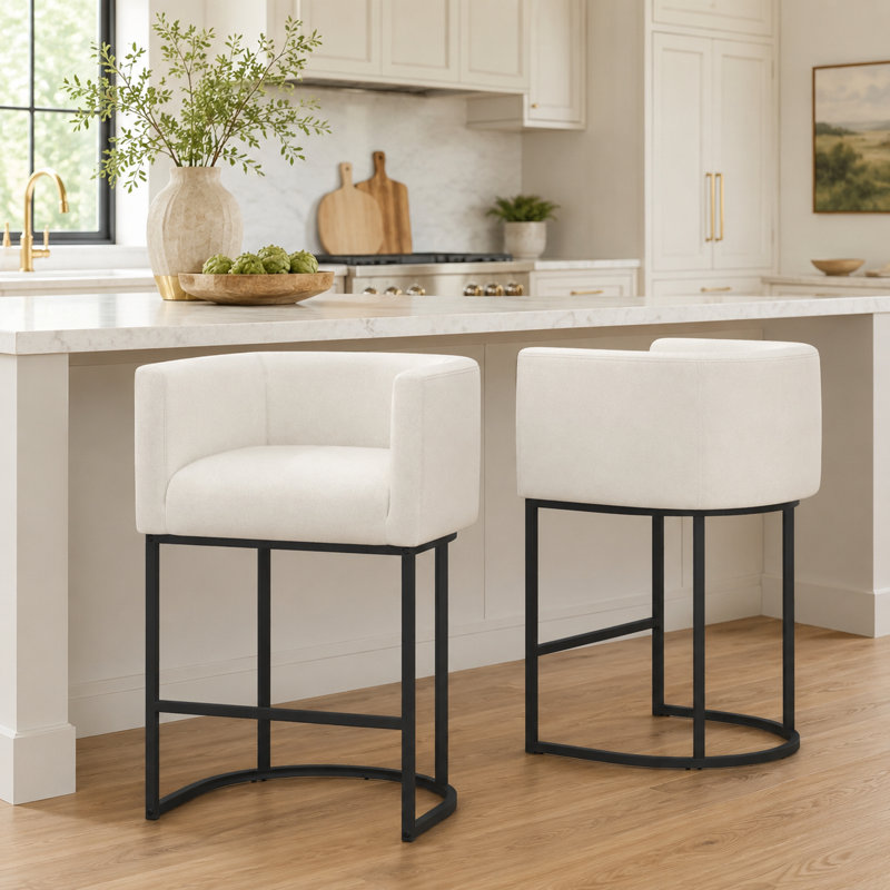 Tabouret de bar 27 po H, Black, Beige/Black Frame