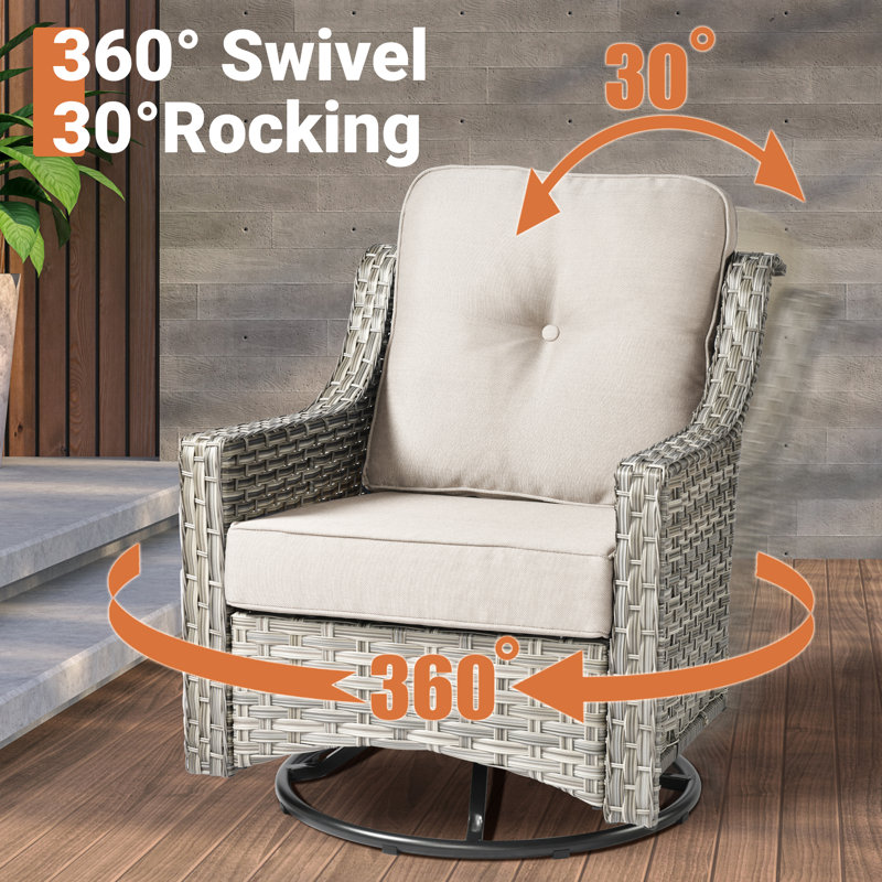 Emanuell 5 - Person All-Weather Wicker Outdoor Set with Swivel Chairs, Cushions Included, Beige