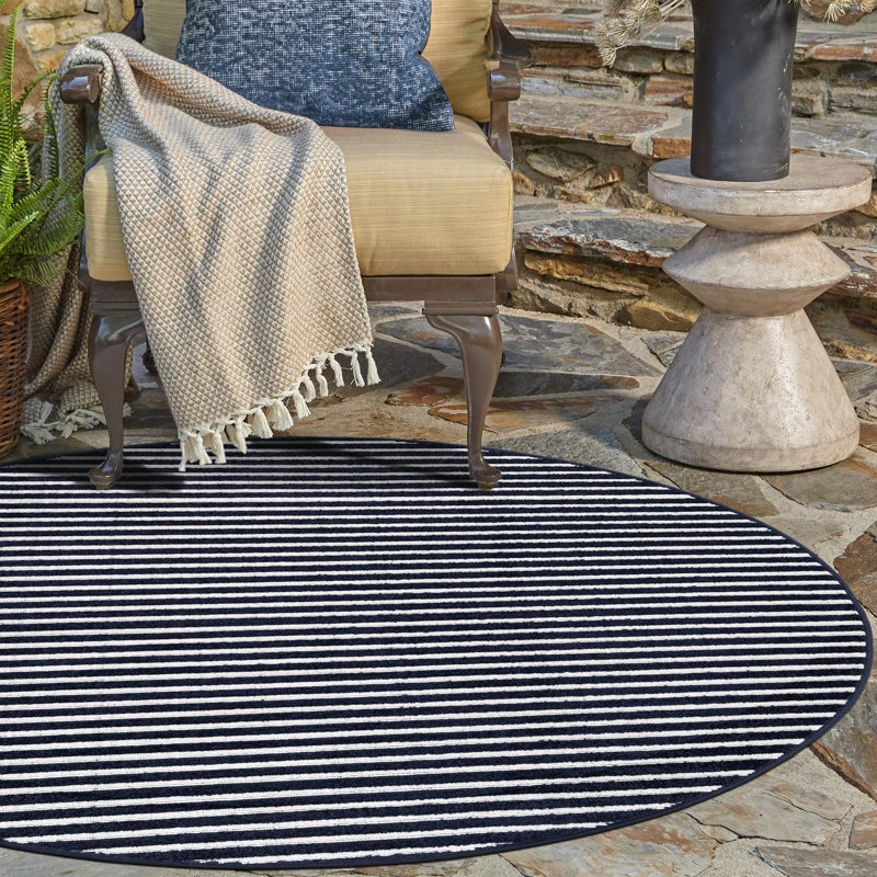 Sabrina Soto Stripes Indoor/Outdoor Rug Navy Blue, Round 5'1"