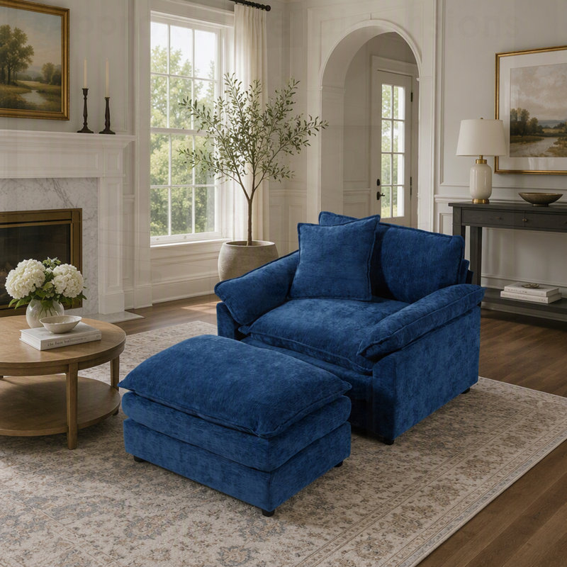 Fauteuil d'appoint moderne avec repose-pieds, fauteuil en chenille pour la lecture au salon et dans la chambre