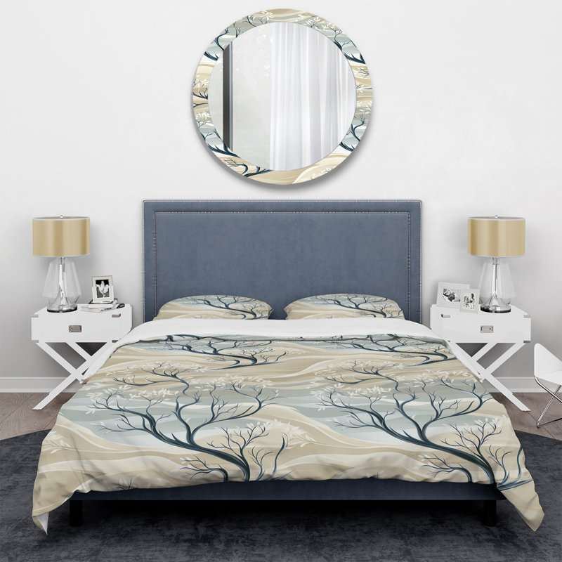 Ensemble de housse de couette à motif floral gris minimaliste II, Housse de couette pour grand lit et 2 taies décor