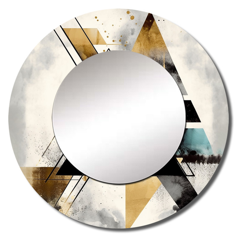 Sijtske Triangle vert Boho III - miroir mural géométrique, miroir décoratif rond vert, impression d'art en métal