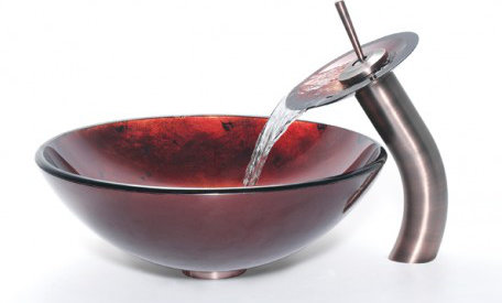 Irruption Glass Circular Vessel Bathroom Sink with Faucet Kraus Faucet 