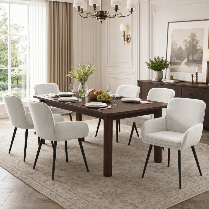 Upholstered Chenille Dining Chairs With Metal Legs (Set Of 4), 4, Beige